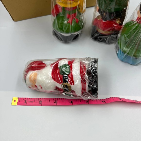 Vintage Kitsch 6 Wax Candle Christmas Figures Santa Carolers Elf Toy Soldier - Picture 5 of 7